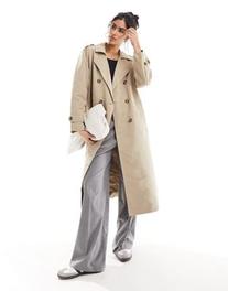 Vero Moda longline belted trench coat in stone offers at $105 in Asos
