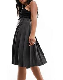 ASOS DESIGN tailored pleated midi skirt in gray pinstripe offers at $29.74 in Asos