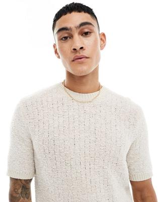 ASOS DESIGN knitted towelling t-shirt in stone offers at $39.99 in Asos
