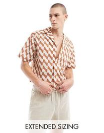 ASOS DESIGN cropped revere shirt in dash geo print offers at $42.99 in Asos