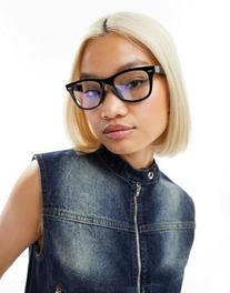 ASOS DESIGN clear lens square glasses with blue light lens offers at $15.99 in Asos
