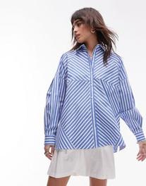 Topshop extreme paneled cotton stripe shirt in wide blue stripe offers at $66.49 in Asos