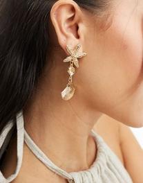 Kaiia starfish and shell drop earrings in gold offers at $21 in Asos