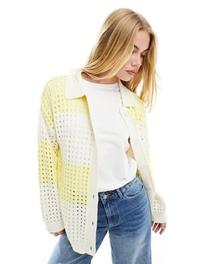 ASOS DESIGN knitted shirt with collar in open stitch in stripe offers at $39.99 in Asos