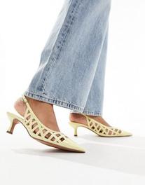 ASOS DESIGN Sonic cut out kitten heeled shoes in lemon offers at $42.99 in Asos