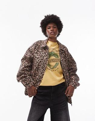 Topshop leopard print cotton bomber jacket offers at $119 in Asos