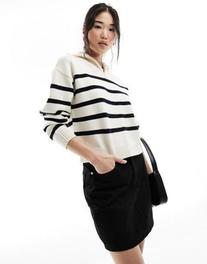 Cotton On lightweight half zip knit sweater in ecru navy stripe offers at $49.99 in Asos