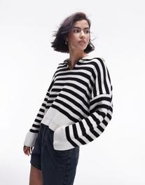 Topshop knit collared striped sweater in mono offers at $61.99 in Asos