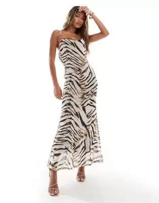 ASOS DESIGN strappy cami maxi dress in tonal animal print offers at $42.99 in Asos