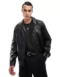 ASOS DESIGN premium real leather jacket in black offers at $157 in Asos