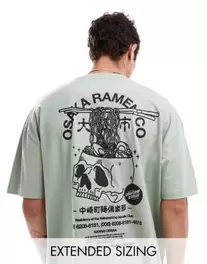 ASOS DESIGN oversized T-shirt in green with ramen back print offers at $16.99 in Asos