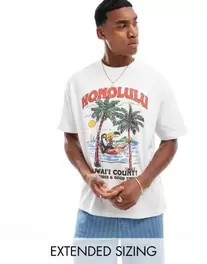 ASOS DESIGN oversized t-shirt in white with cartoon front print offers at $24.99 in Asos