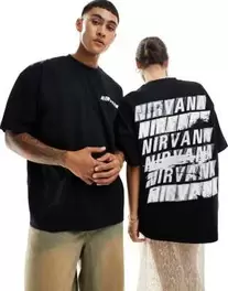 ASOS DESIGN unisex oversized band T-shirt with Nirvana graphic prints in black offers at $29.99 in Asos