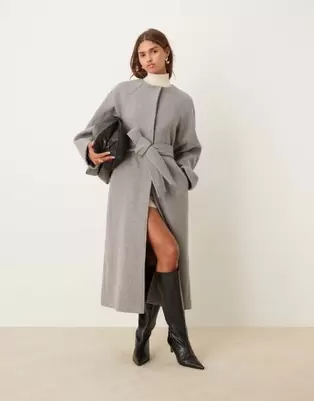 ASOS DESIGN collarless oversized chuck on coat in gray offers at $119 in Asos