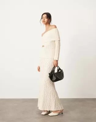 ASOS EDITION knitted full maxi skirt in cream - part of a set offers at $84.99 in Asos