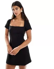 Closet London square neck mini dress in black offers at $90.5 in Asos