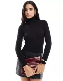 Bardot roll neck knit bodysuit in black offers at $77.5 in Asos