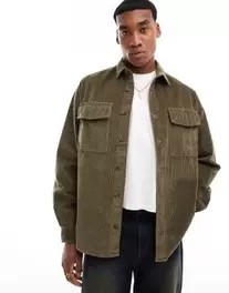 ASOS DESIGN 90s oversized cord shirt with patch pocket in khaki offers at $44.99 in Asos