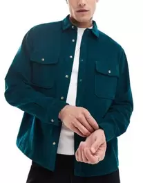 ASOS DESIGN cord overshirt in teal offers at $42.99 in Asos