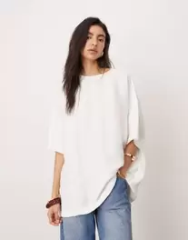 ASOS EDITION textured boxy woven T-shirt in white offers at $64.99 in Asos