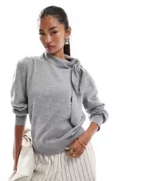 & Other Stories wool sweater with bow scarf detail in gray offers at $125 in Asos