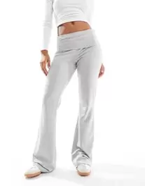 Pieces wellness fold over flared yoga pants in light heather gray offers at $54 in Asos