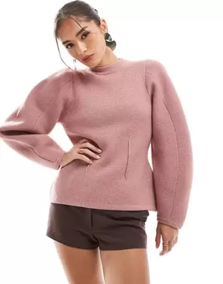 ASOS DESIGN crew neck structured sweater in pink offers at $49.99 in Asos