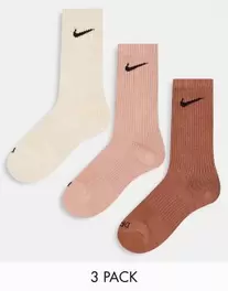 Nike Training Everyday Plus Cushioned 3-pack crew socks in brown and beige offers at $22 in Asos