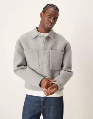 ASOS DESIGN Premium felt oversized shacket in gray heather offers at $74.99 in Asos