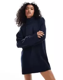 ASOS DESIGN roll neck mini dress in navy offers at $34 in Asos