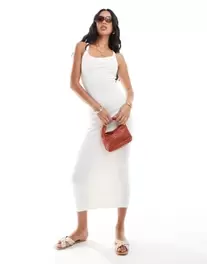 ASOS DESIGN ribbed strappy square neck midaxi dress in white offers at $6.5 in Asos