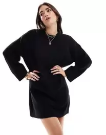 ASOS DESIGN crew neck mini dress with wide cuff in black offers at $30 in Asos