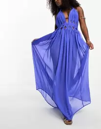 ASOS DESIGN sheer lattice maxi beach dress in cobalt blue offers at $41.24 in Asos