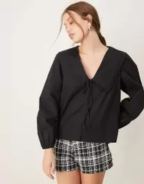 Nobody's Child Birdie blouse with scallop collar in black offers at $72 in Asos