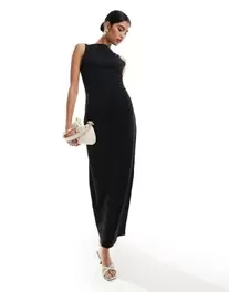 ASOS DESIGN boat neck maxi dress with ruched sides in black offers at $29.99 in Asos