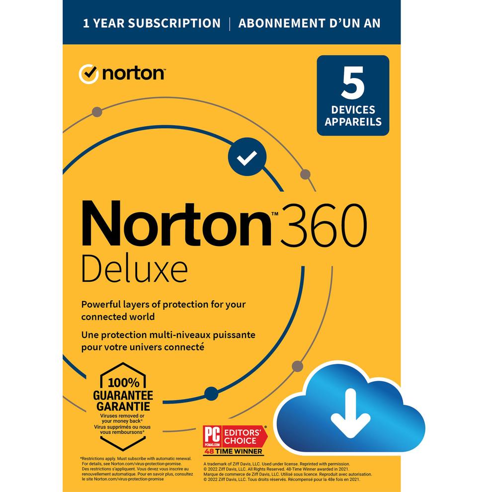 Norton 360 Deluxe (PC/Mac) - 5 Devices - 50GB Cloud Backup - 1-Year Subscription - Digital Download offers at $24.99 in Best Buy
