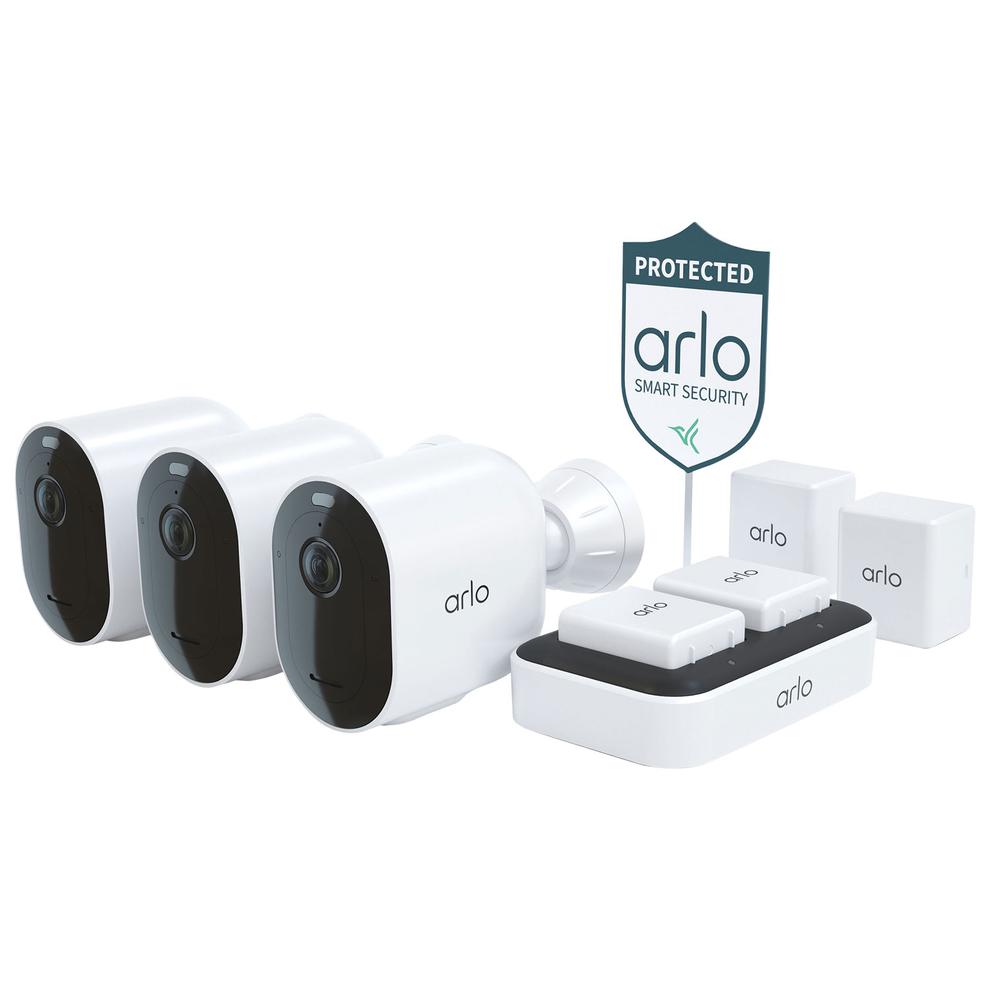 Arlo Pro 4 Spotlight Camera Security Bundle with 3 Wire-Free Indoor/Outdoor 2K Cameras - White - Only at Best Buy offers at $369.99 in Best Buy