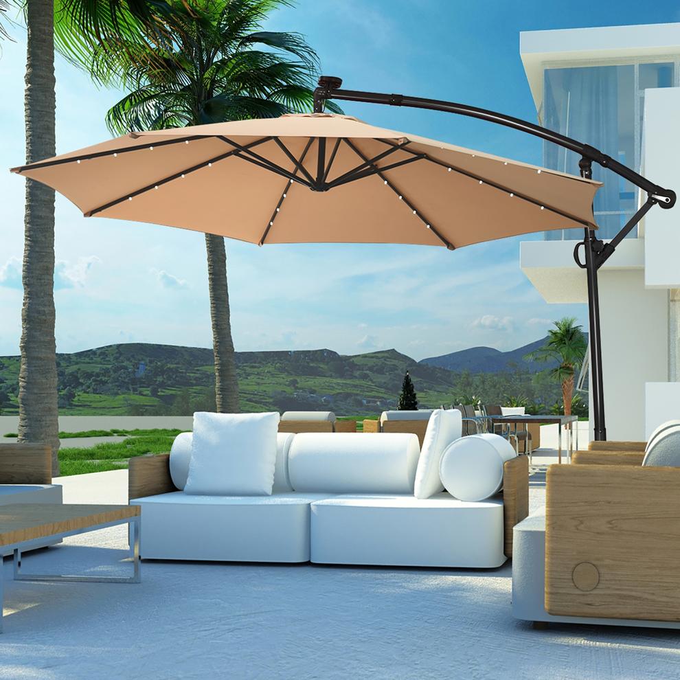 Costway 10FT Patio Offset Umbrella Solar LED 360degrees Rotation offers at $174.99 in Best Buy