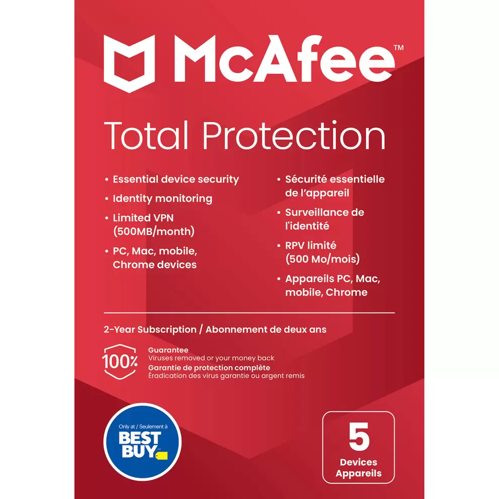 McAfee Total Protection (PC/Mac/iOS/Android) - 5 Device - 2 Year - Only at Best Buy offers at $39.99 in Best Buy