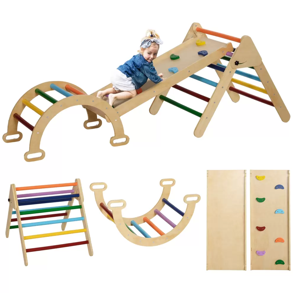 Qaba Pikler Triangle Set, 5 in 1 Climbing Toys for Toddlers, Indoor Baby Jungle Gym with Ladder, Ramp, Arch, for Climbing, Sliding, for 18-48 Months, Multicolour offers at $119.99 in Best Buy