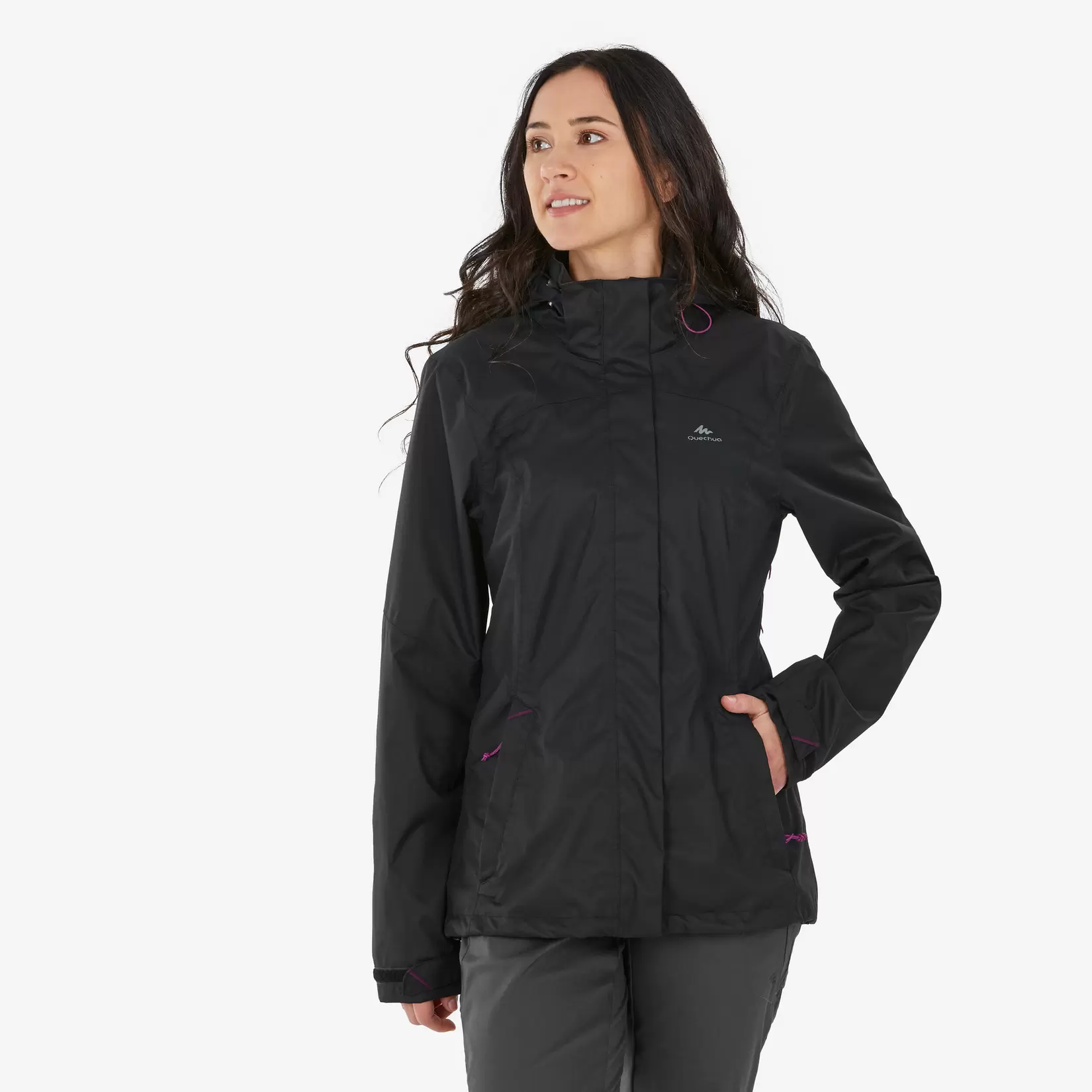 Women’s Waterproof Breathable Hiking Jacket – MH 100 Black offers at $60 in Decathlon