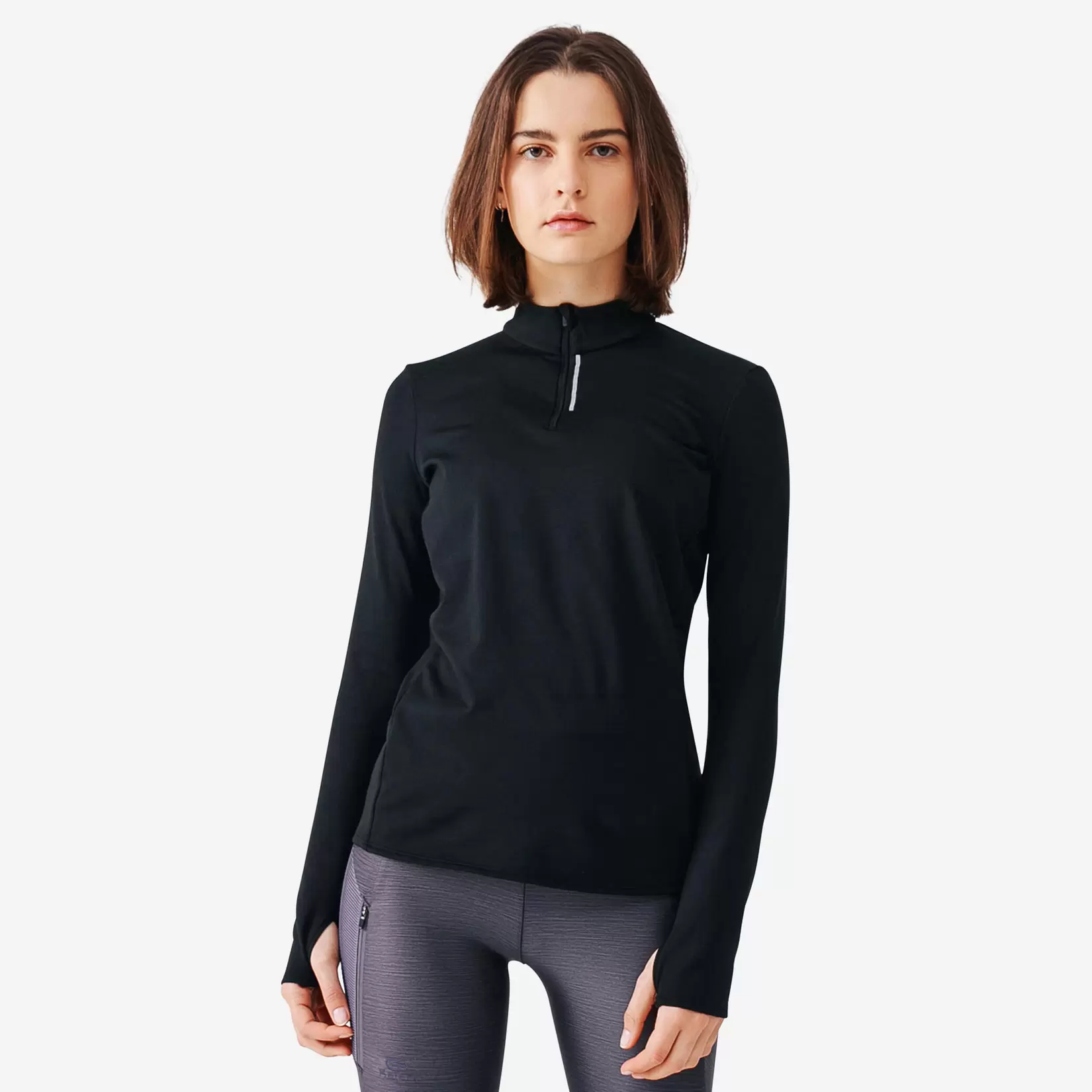 Women’s Long Sleeve Running Shirt- Run 100 Black offers at $20 in Decathlon