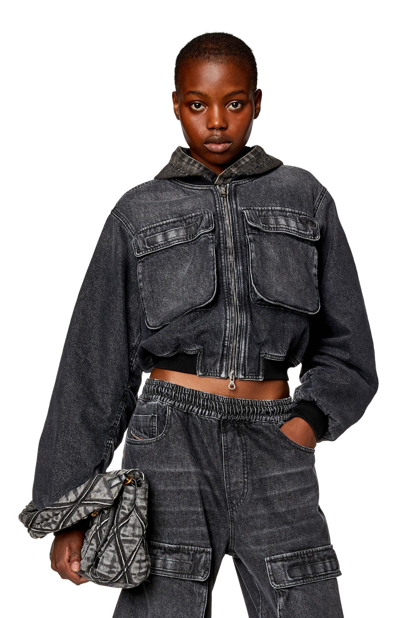 Cropped jacket in fix denim offers at $402 in Diesel