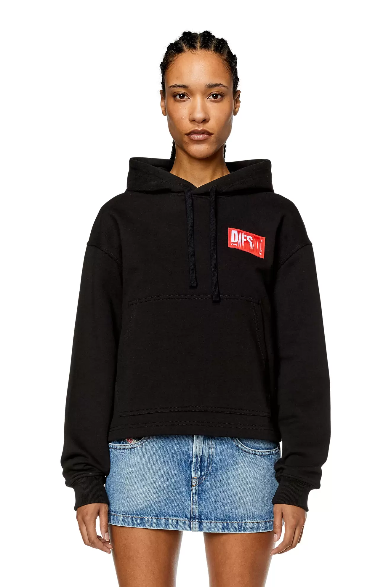 Hoodie with frayed logo patch offers at $195 in Diesel