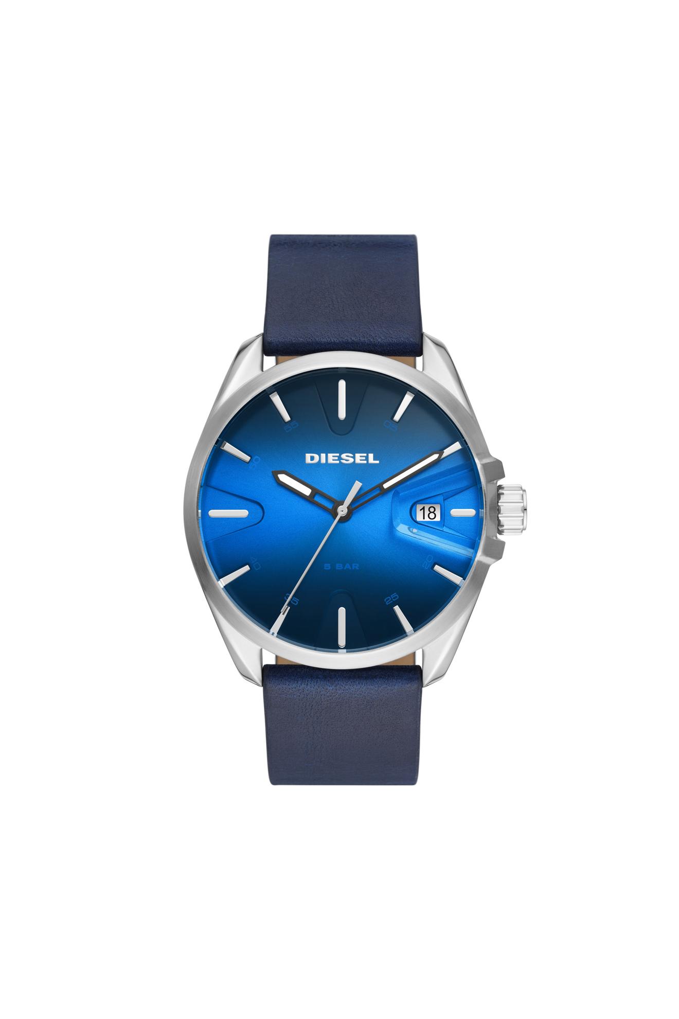 MS9 three-hand date blue Leather watch offers at $213 in Diesel