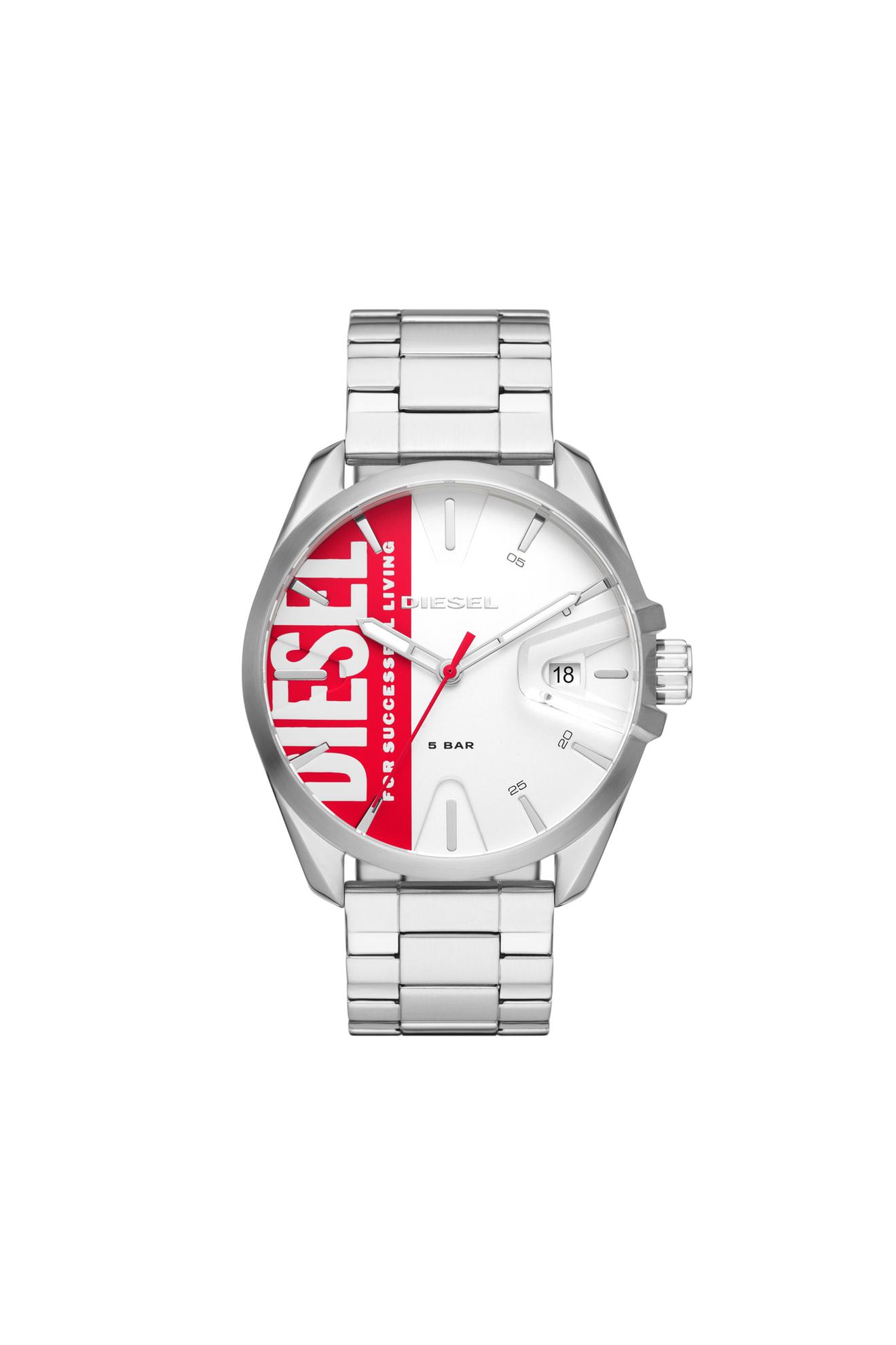 MS9 three-hand date stainless steel watch offers at $199 in Diesel