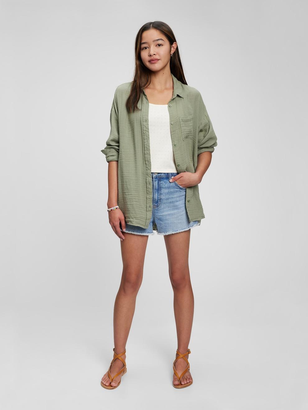 Teen Crinkle Gauze Oversized Shirt offers at $24.99 in Gap