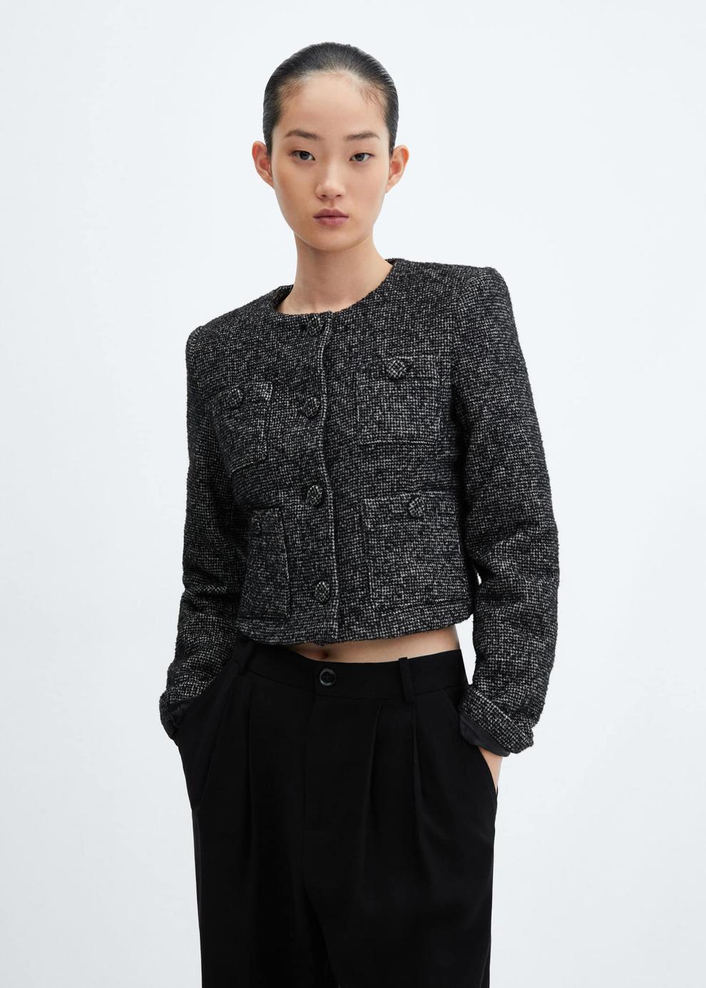 Pocket tweed jacket offers at $79.99 in Mango