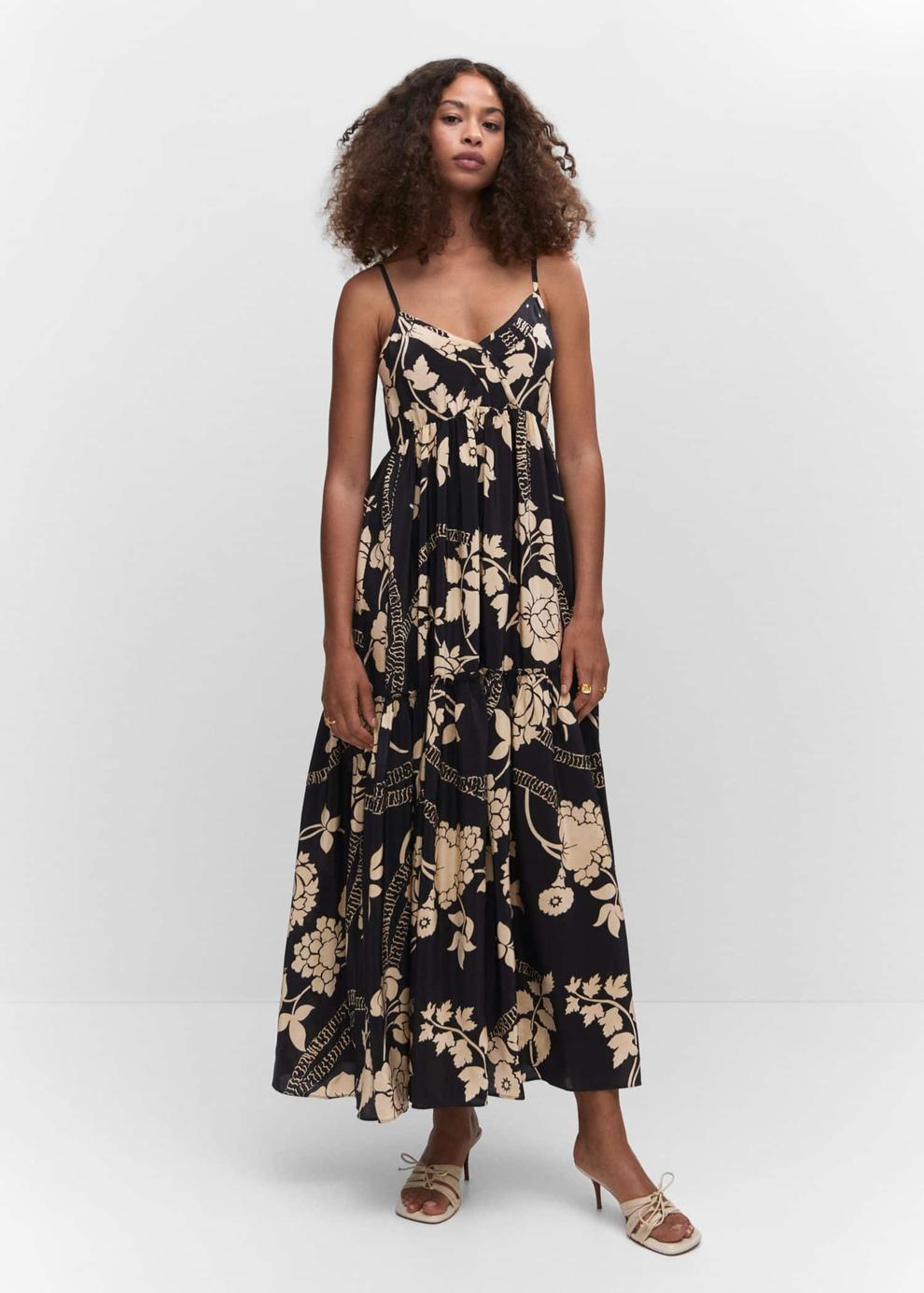 Printed flared dress offers at $48 in Mango