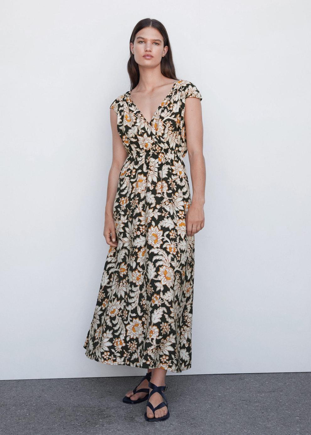 Floral wrap neckline dress offers at $39.99 in Mango